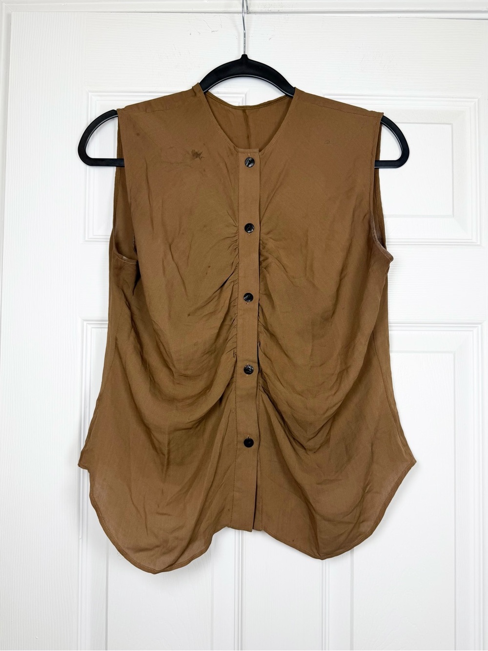 PETER COHEN Size M • Silk Sleeveless Button Down Brown Blouse.